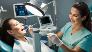 Dental hygienist examining a patient