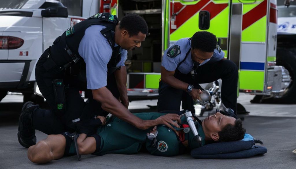 Paramedic treating a patient