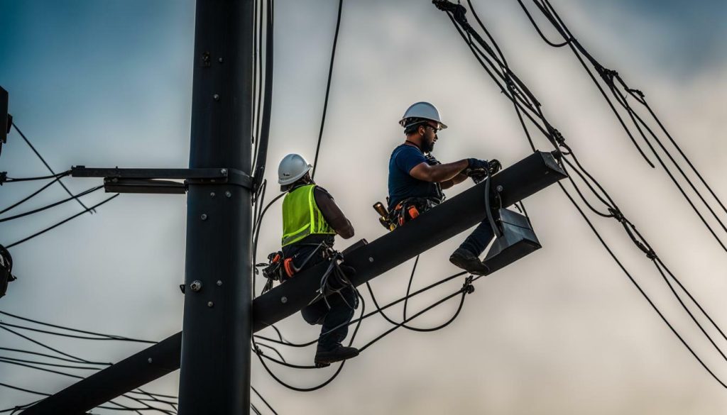Lineman working on power lines