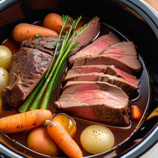Homemade Lazy Sunday Pot Roast with vegetables.