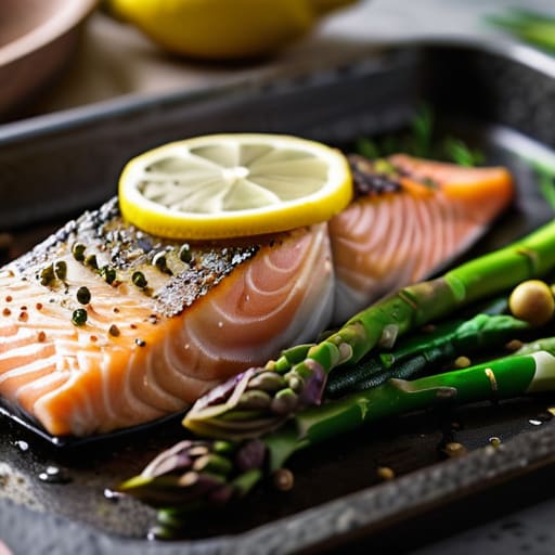 Sheet pan Lemon-Garlic Salmon and Asparagus.