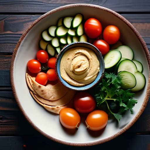 The "No-Cook" Mediterranean Plate with hummus.