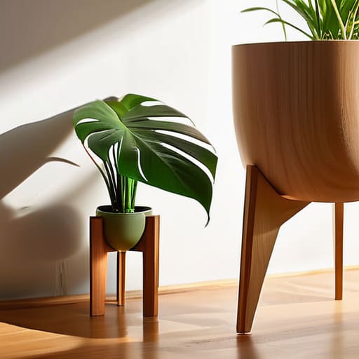 The Minimalist Plant Stand on hardwood floor.